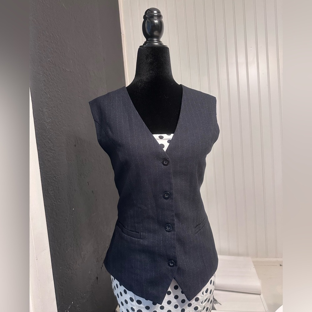 Navy Blue Pinstriped Vest